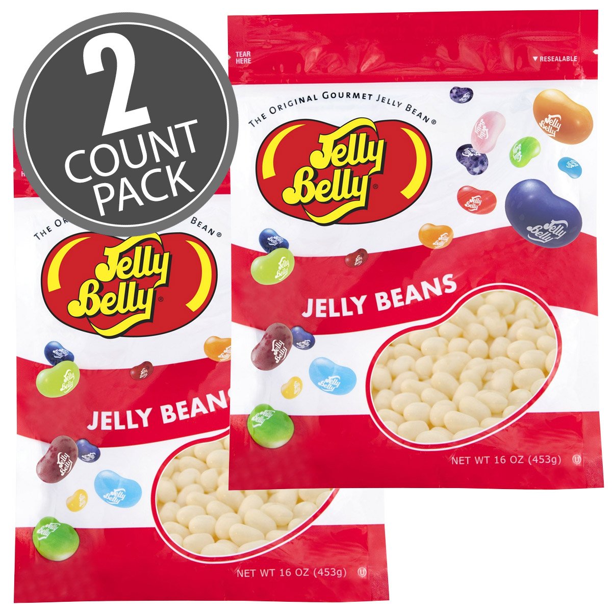 Jelly Belly Coconut Jelly Beans - Resealable Bags - 2 Pounds (2 x 16 Ounces) - White