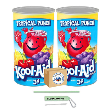 Global Basics Kool Aid Tropical Punch Flavored Powdered Drink Mix | Pack of 2 | 82.5 oz Per Canister - 165 oz TOTAL | Includes A