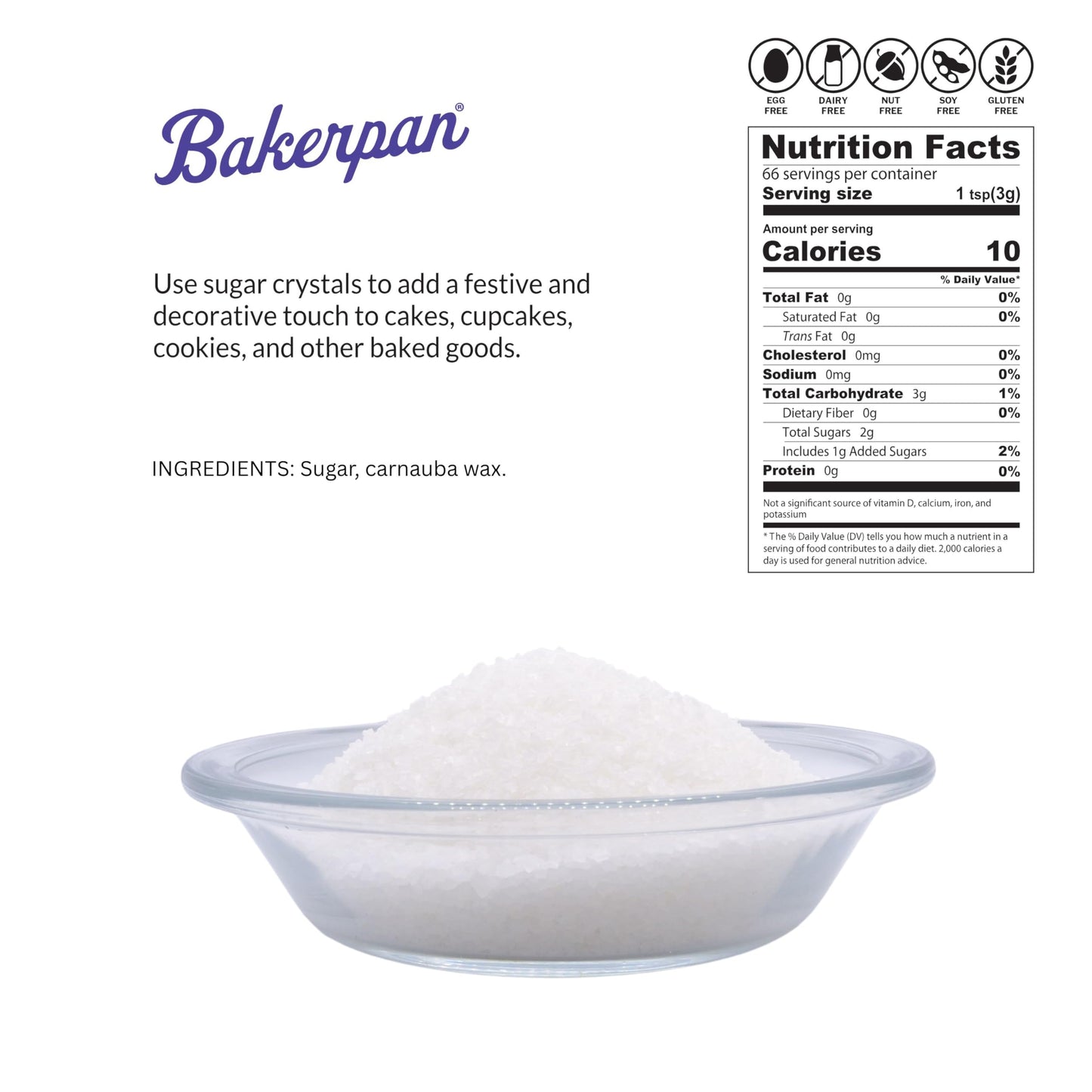Bakerpan Sugar Sprinkles For Baking - 7 Ounce White Decorating Sugar Crystals For Cookies, Cake Pops, Ice Cream (Made In Usa)