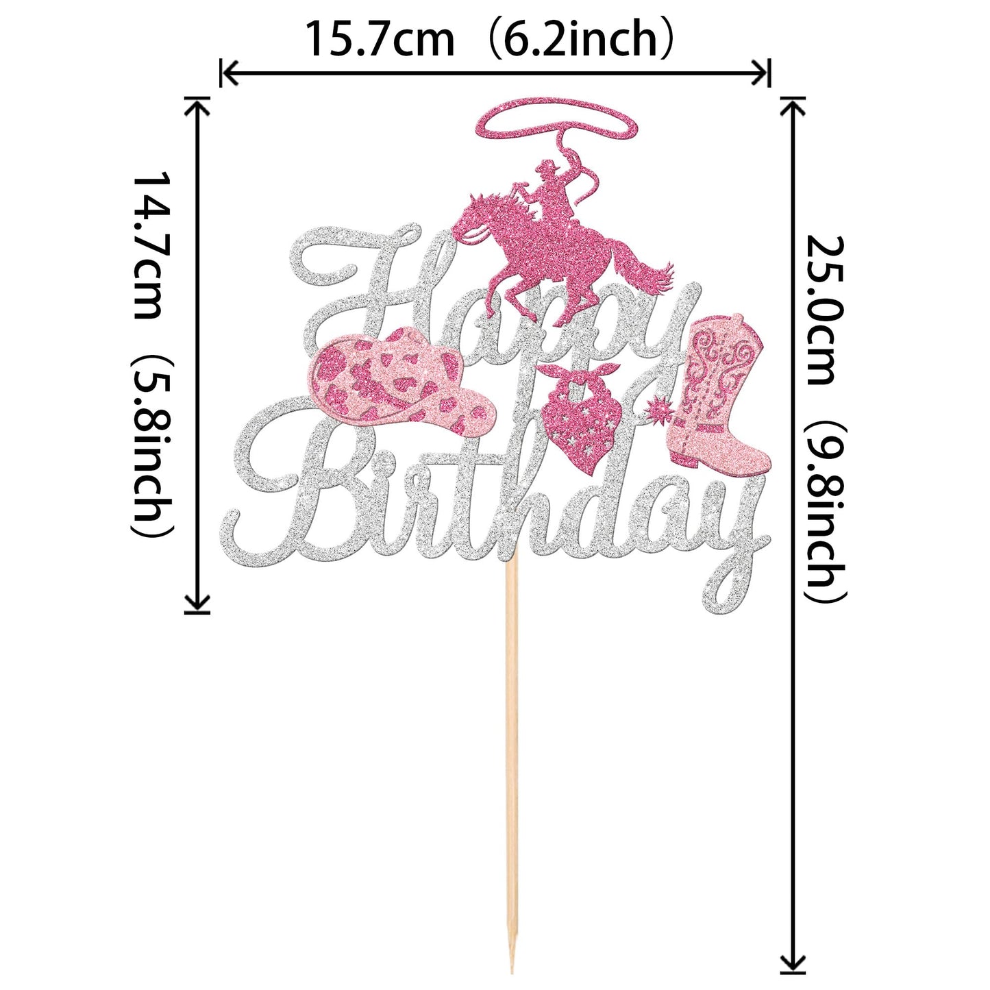 1 Pcs Cowgirl Happy Birthday Cake Topper Sliver Glitter Western Cowgirl Birthday Cake Pick Hat Boot Disco Cowgirl Cake Decoratio