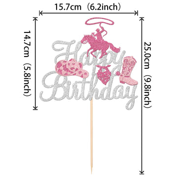 1 Pcs Cowgirl Happy Birthday Cake Topper Sliver Glitter Western Cowgirl Birthday Cake Pick Hat Boot Disco Cowgirl Cake Decoratio