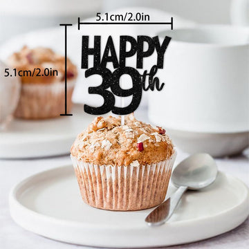 18Pcs Black Glitter Happy 39Th Dessert Cupcake Topper Pick For Funny Legend Since 1986 Theme Decor Supplies Men Women Happy 39 B
