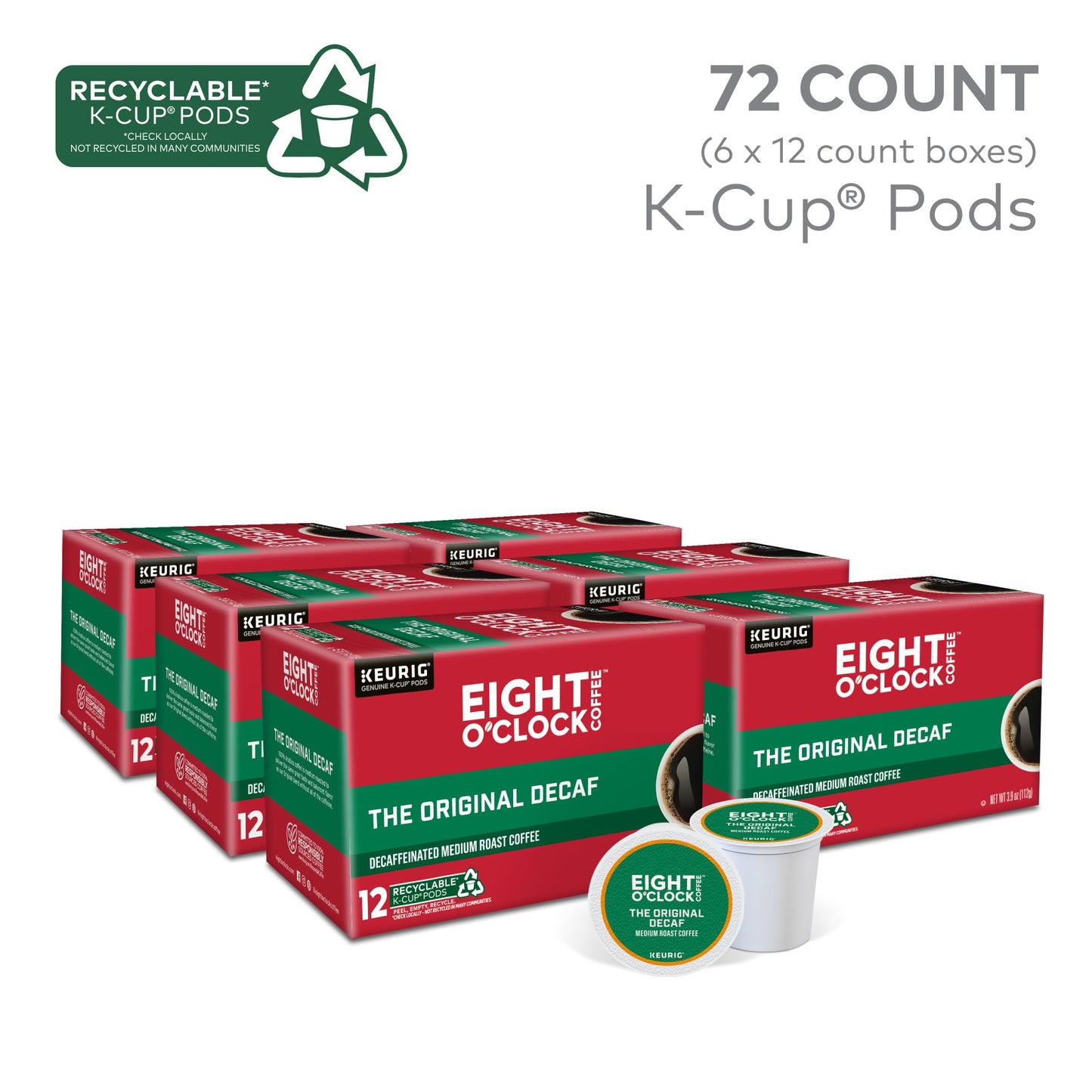 Eight OClock Coffee Decaf K-Cup Pods, Medium Roast, 12 Count (Pack of 6), Model 5000346171