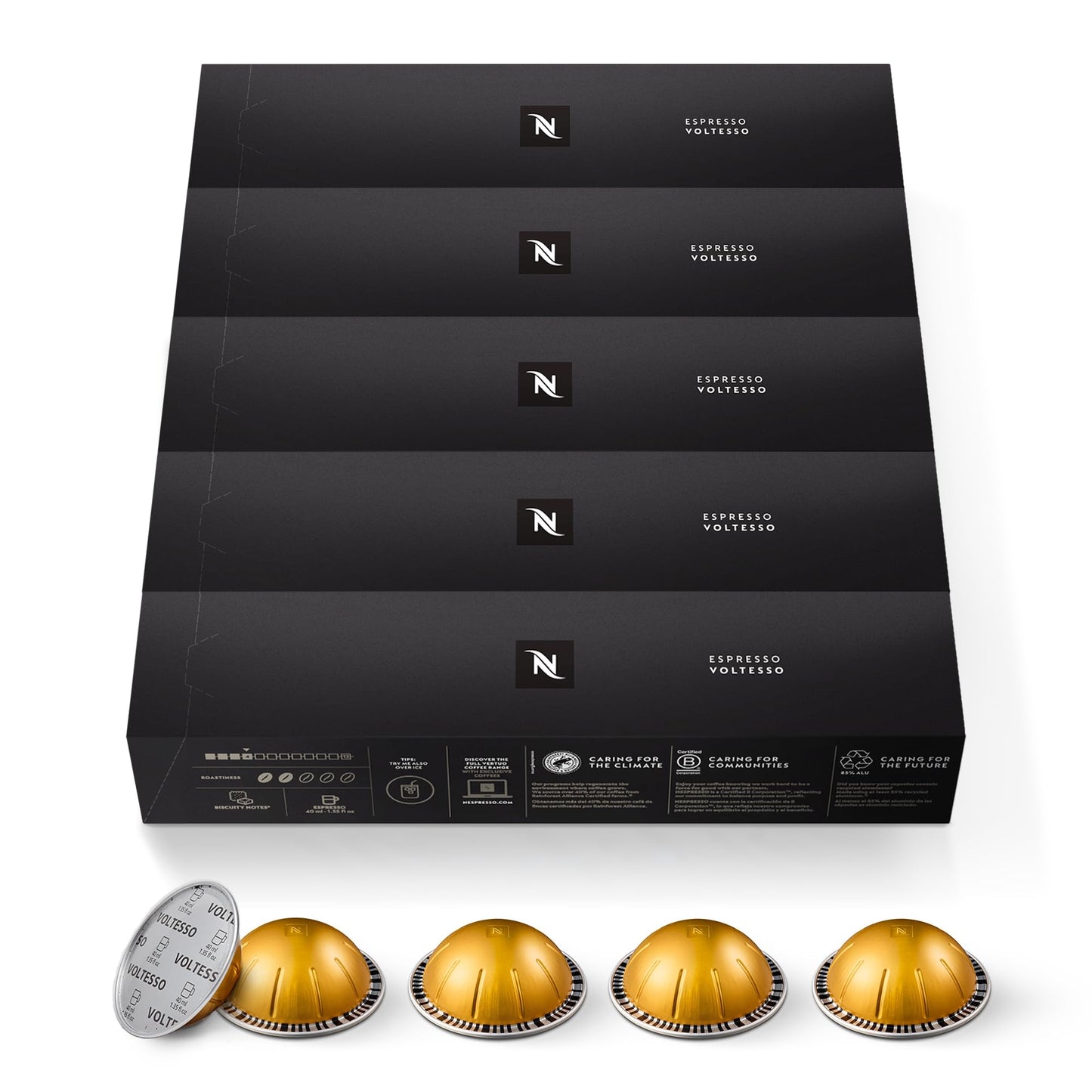 Nespresso Vertuo Voltesso Mild Roast Espresso Pods, 50 Count, Brews 1.35oz, Model Ad-bm8-52717
