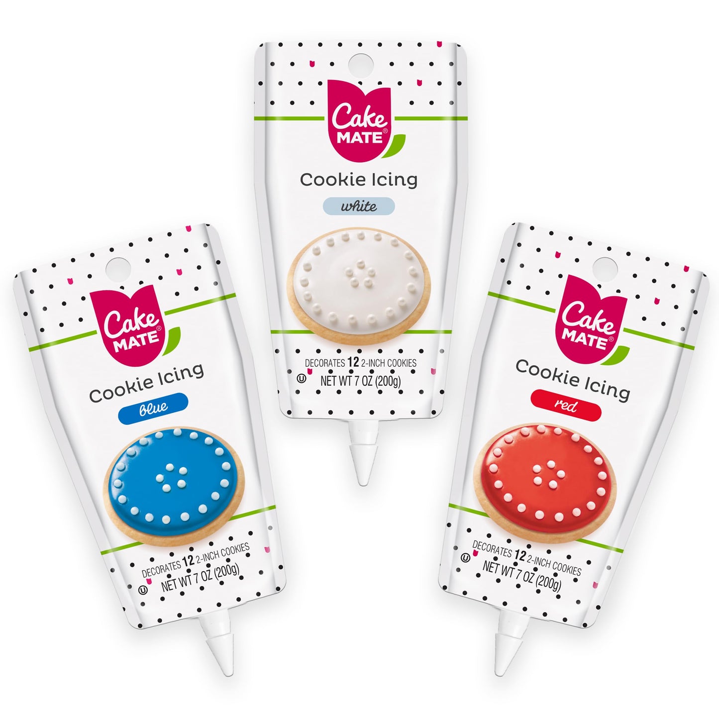 Cake Mate Cookie Decorating Icing Bundle - Red, White & Blue Icing for Cakes & Cookies - 21 oz Total