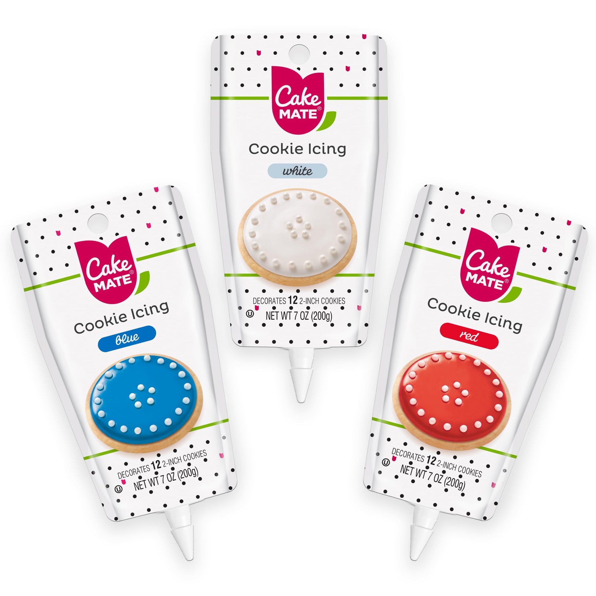 Cake Mate Cookie Decorating Icing Bundle - Red, White & Blue Icing for Cakes & Cookies - 21 oz Total