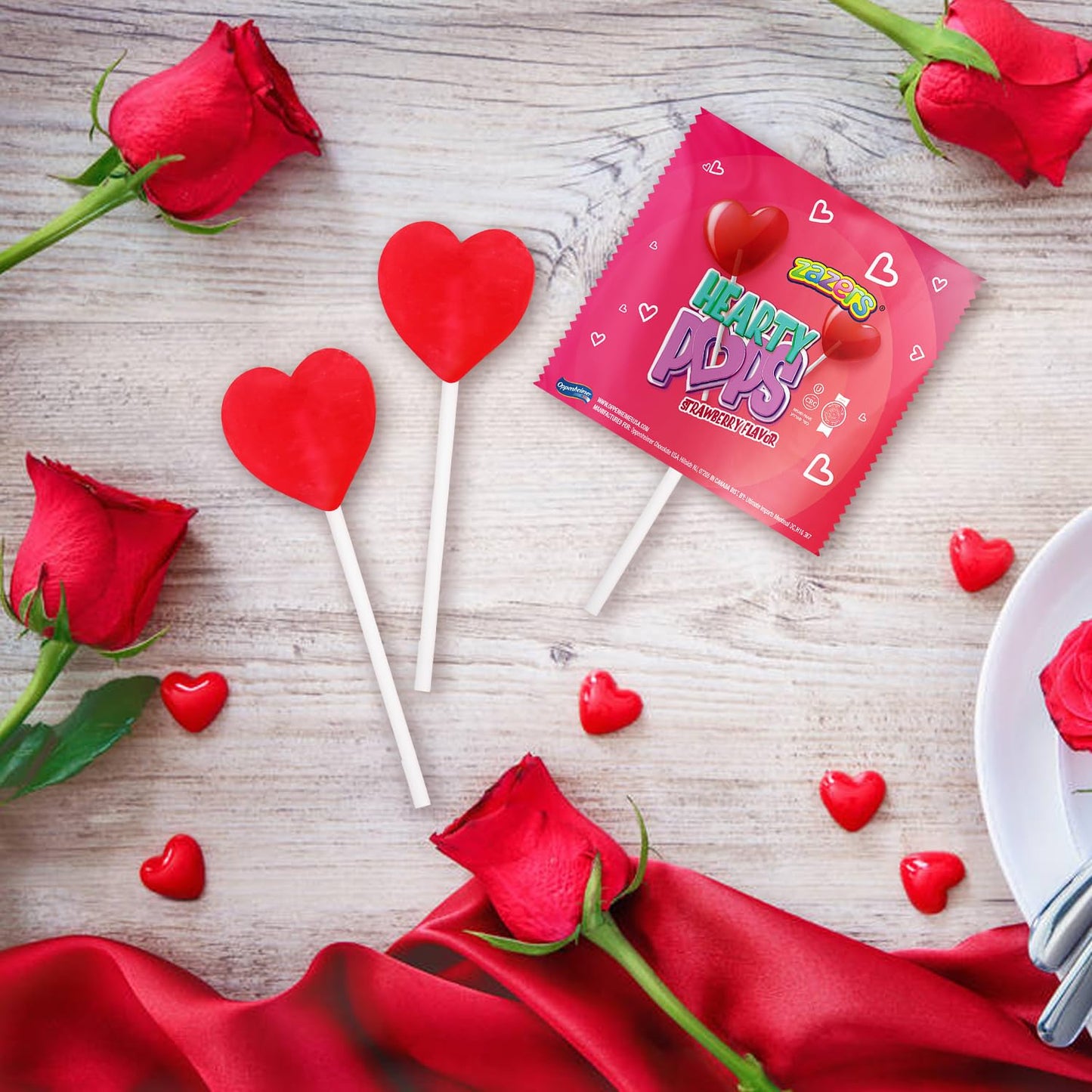 Zazers Heart Shaped Strawberry Lollipops | Approx. 74 Individually Wrapped Pops | Gluten-Free, Nut-Free, Kosher | 2 Bags (300G E