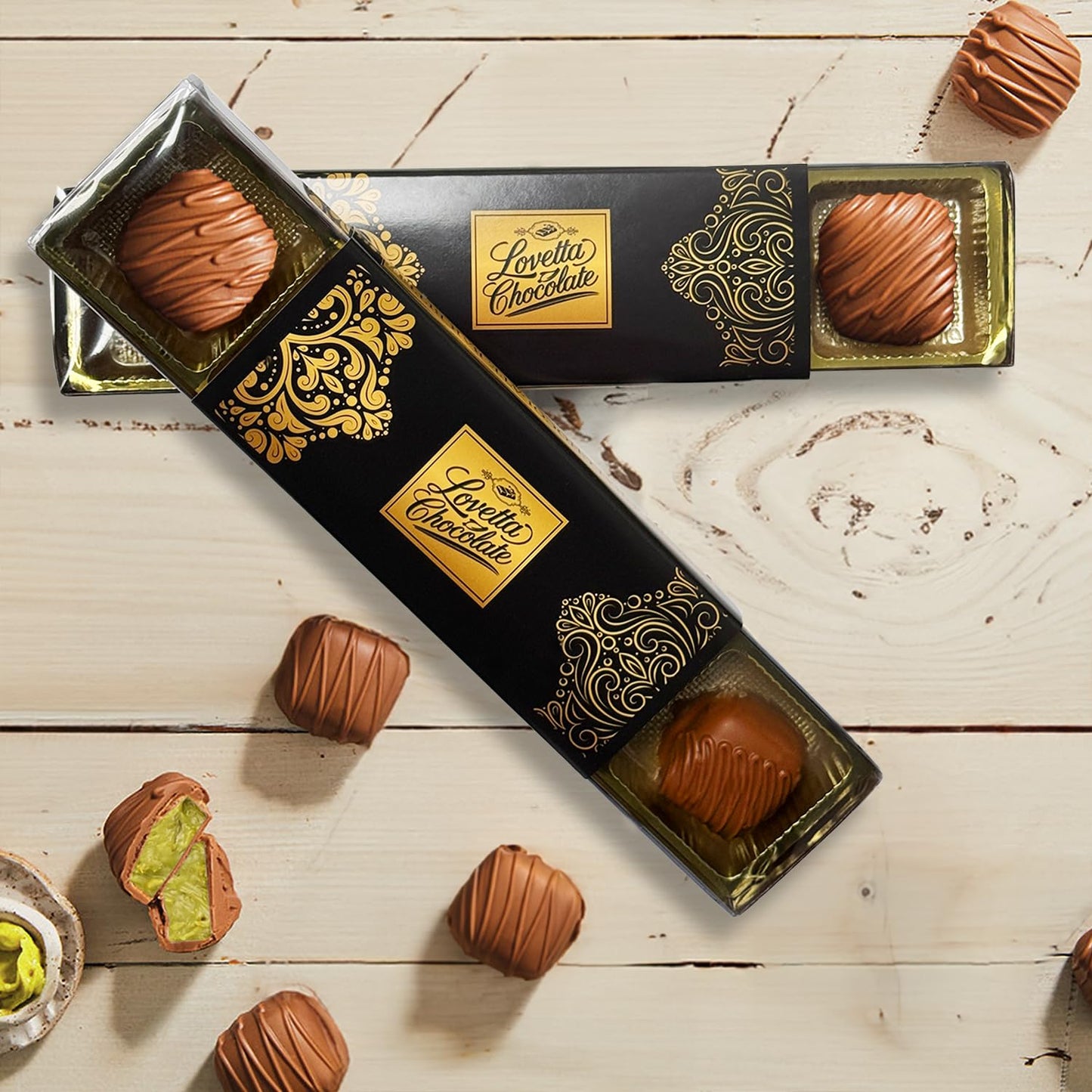 Dubai Chocolate Bar Pistachio Knafeh Mini Bites - Luxury Milk Chocolate, Gift Wrapped Fresh, Enhanced Pistachio Cream Kataifi Filling 0.85 Oz 5 Count Lovetta Chocolate