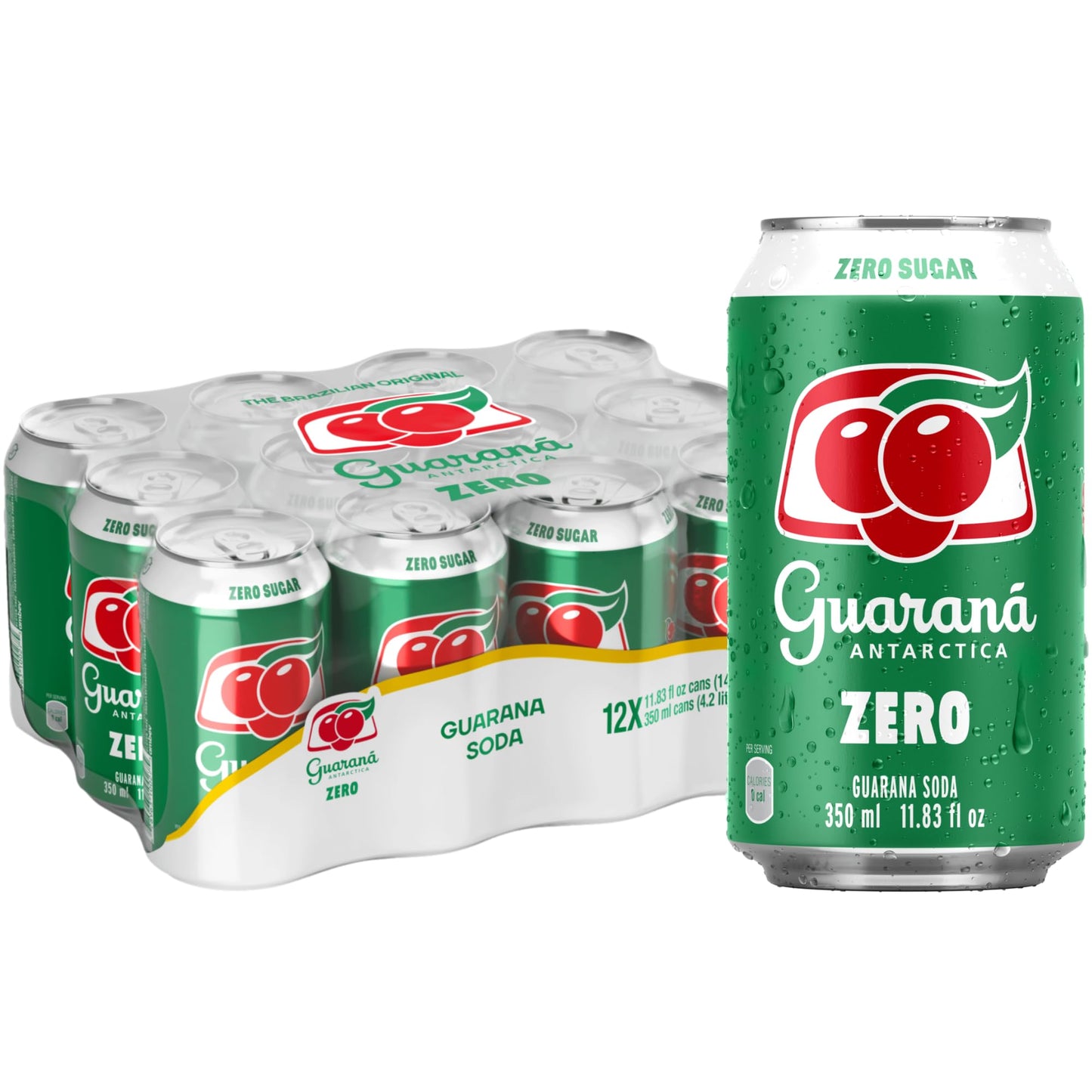 Guaraná Antarctica Zero, The Brazilian Original Guaraná Soda, Zero Sugar, 11.83 fl oz (Pack of 12)