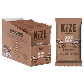 KiZE Energy Bars - Cookie Dough - Gluten Free, Dairy Free, Non-GMO, and High Protein Meal Replacement Energy Bars, Clean and Sim