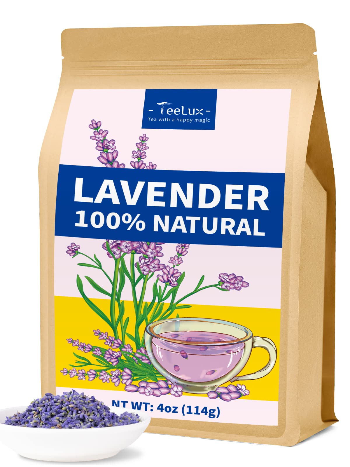 TeeLux Lavender Flowers Tea - Dried Lavender Buds for Drinks & Crafts, Caffeine-free, 4oz