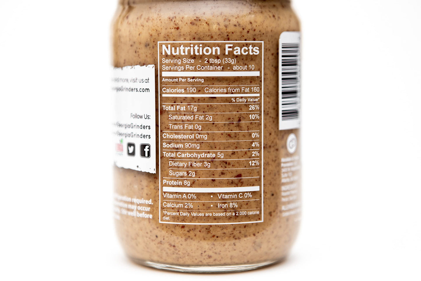 Georgia Grinders Pecan-Peanut Nut Butter 12Oz (12Ct); Made Using Non-Gmo Georgian Grown Peanuts And Pecans, Vegan, Kosher, Glute