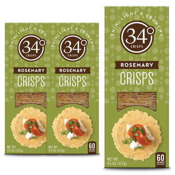 34 Degrees Crisps | Rosemary Crisps | Thin, Light & Crunchy Rosemary Crisps, 3 Pack (4.5oz each)