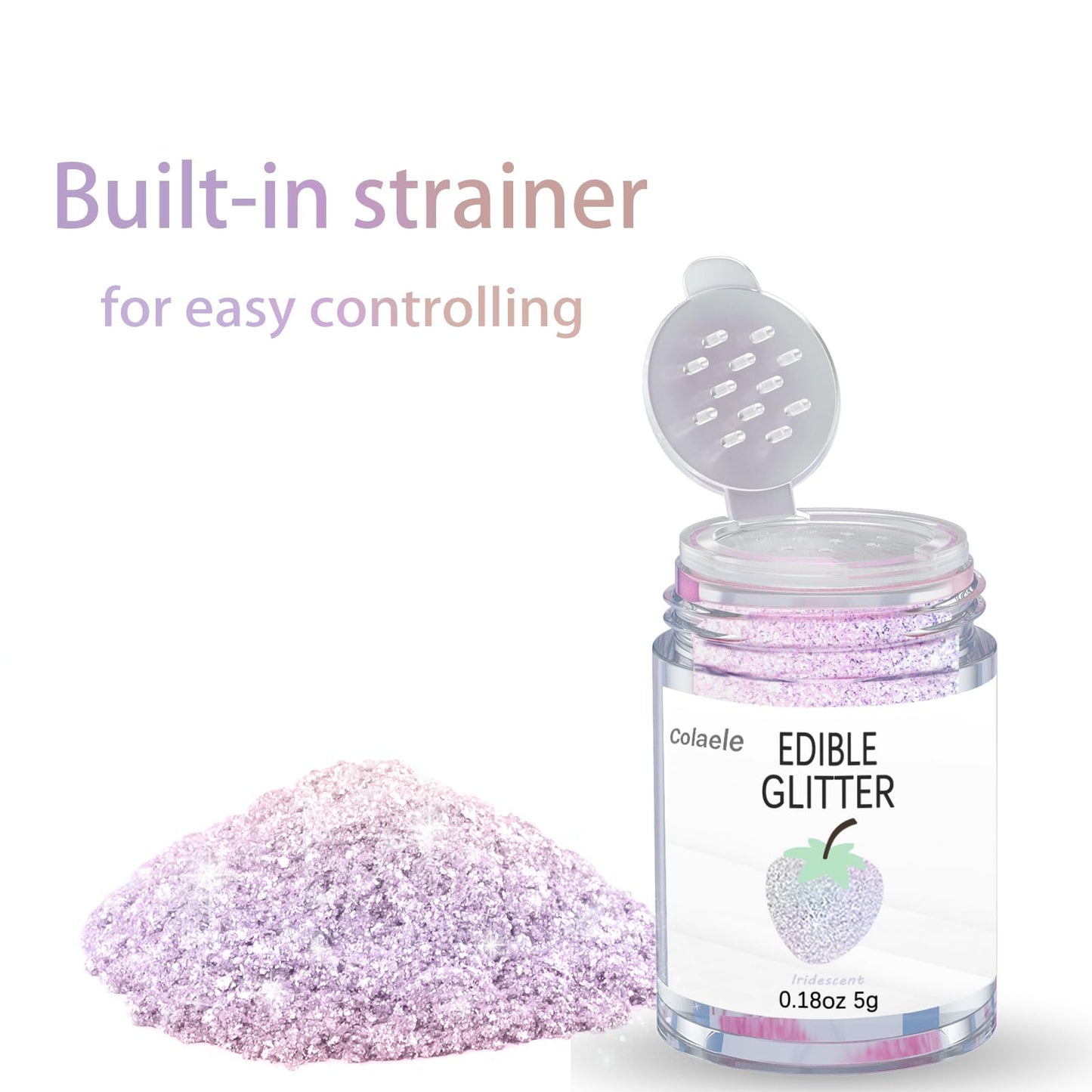 Colaele Iridescent Edible Glitter - 5g Prism Powder for Cakes, Drinks & Chocolates