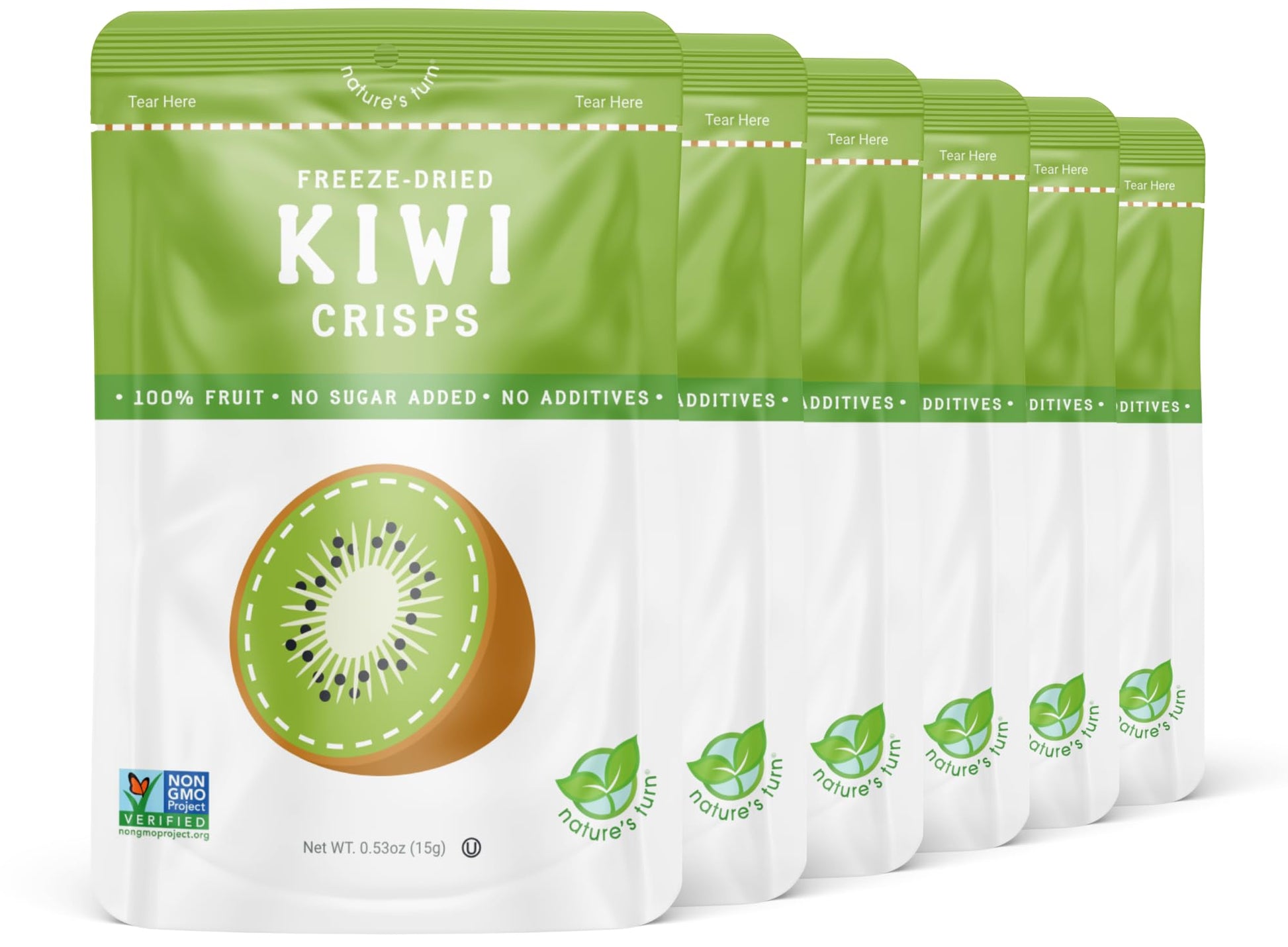 Natures Turn Freeze-Dried Fruit Snacks, Sour Kiwi Crisps, Pack Of 6 (0.53 Oz Each)