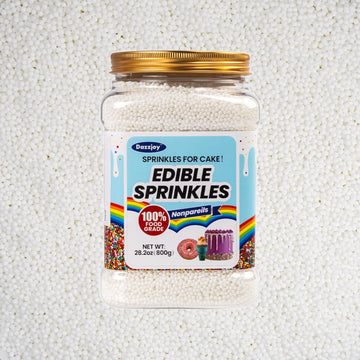 White Sprinkles, Edible Nonpareils, Food Grade, Bulk 800g, Cake Toppers and Cake Decorations, Ice Cream, Wedding Party Valentine