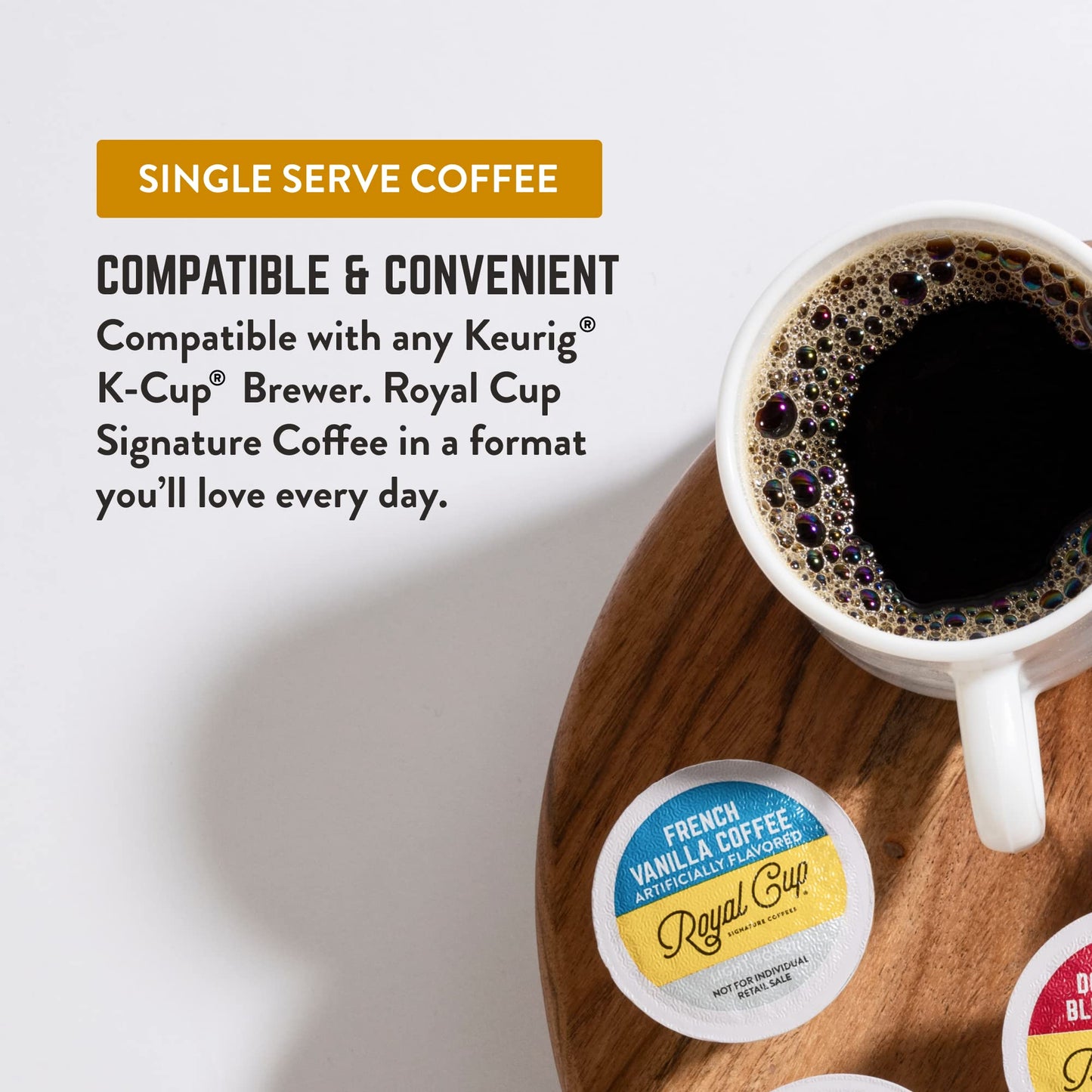 ROYAL CUP SIGNATURE Coffee - French Vanilla Light Roast compact pieces - 24 Count