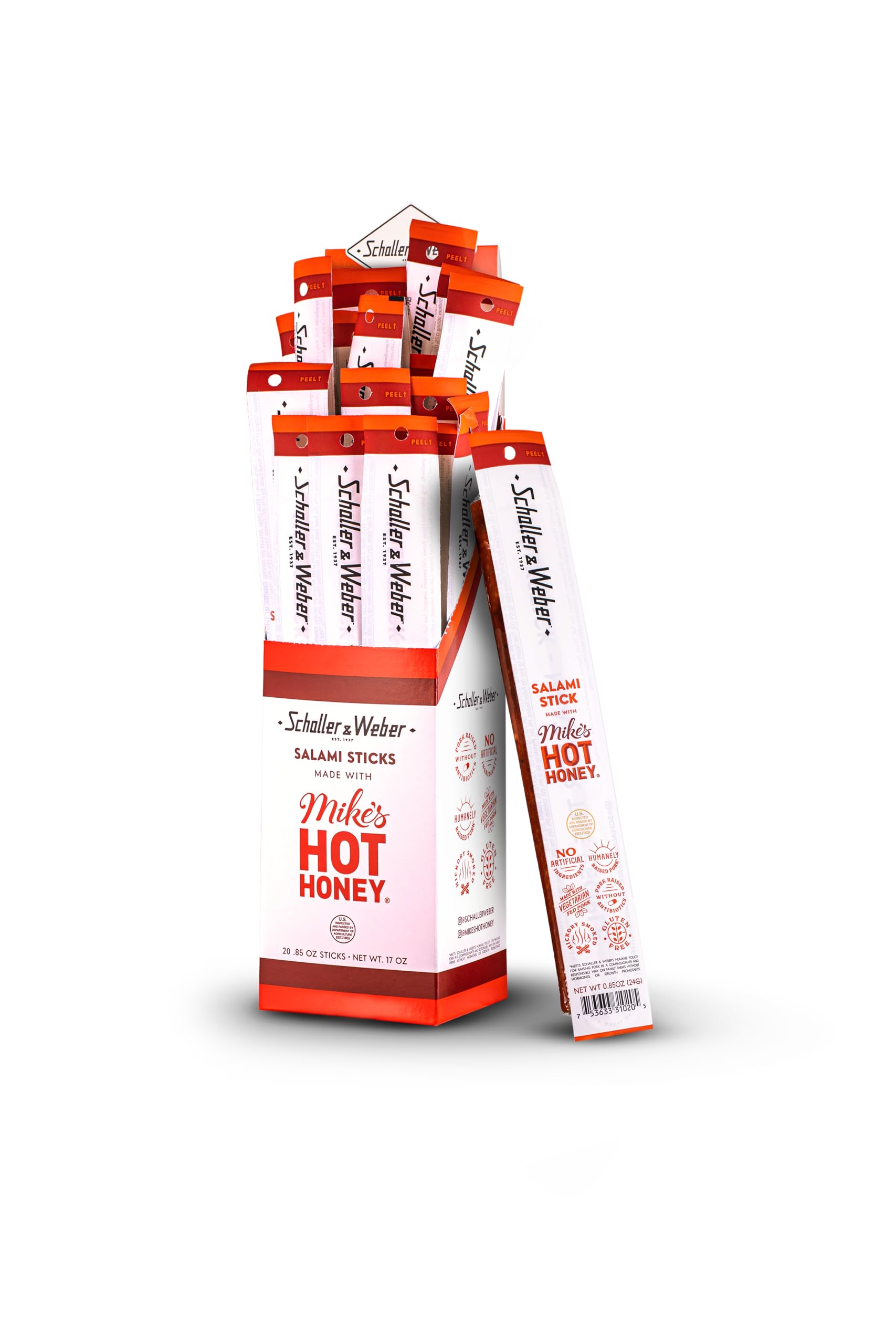 Schaller & Weber Smoked Salami Sticks with Hot Honey, Gluten Free, 0.85 Oz (Pack of 20)