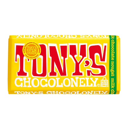 Tonys Chocolonely Belgian Milk Chocolate Honey Almond Nougat Candy Bar for Snacks, Chocolate Bar for Party Favors, Gifts, or Gif