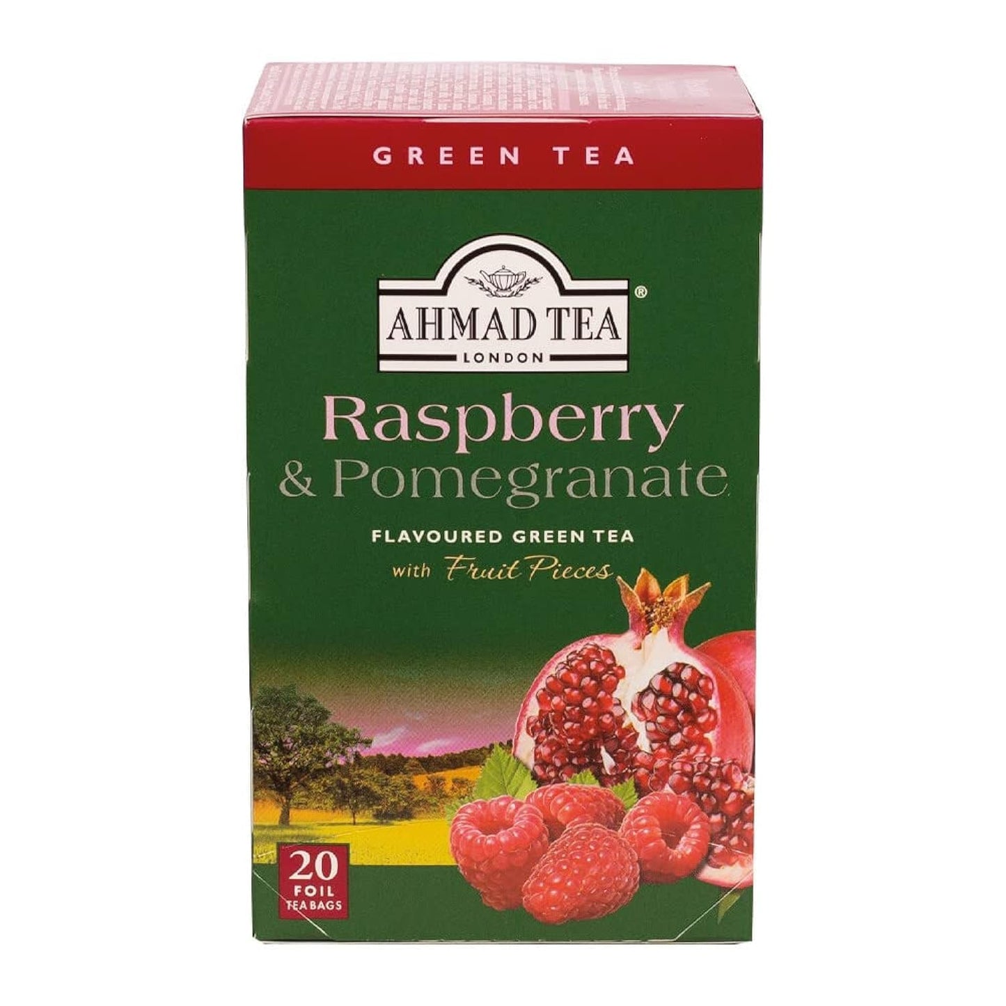 Ahmad Tea Raspberry & Pomegranate Green Tea with Fruit Pieces, 20 Count, Model 1242