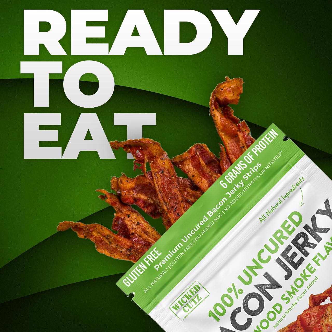 Wicked Cutz Applewood Smoked Bacon Jerky, 12g Protein, Fully Cooked, 2 Ounce (Pack of 2)