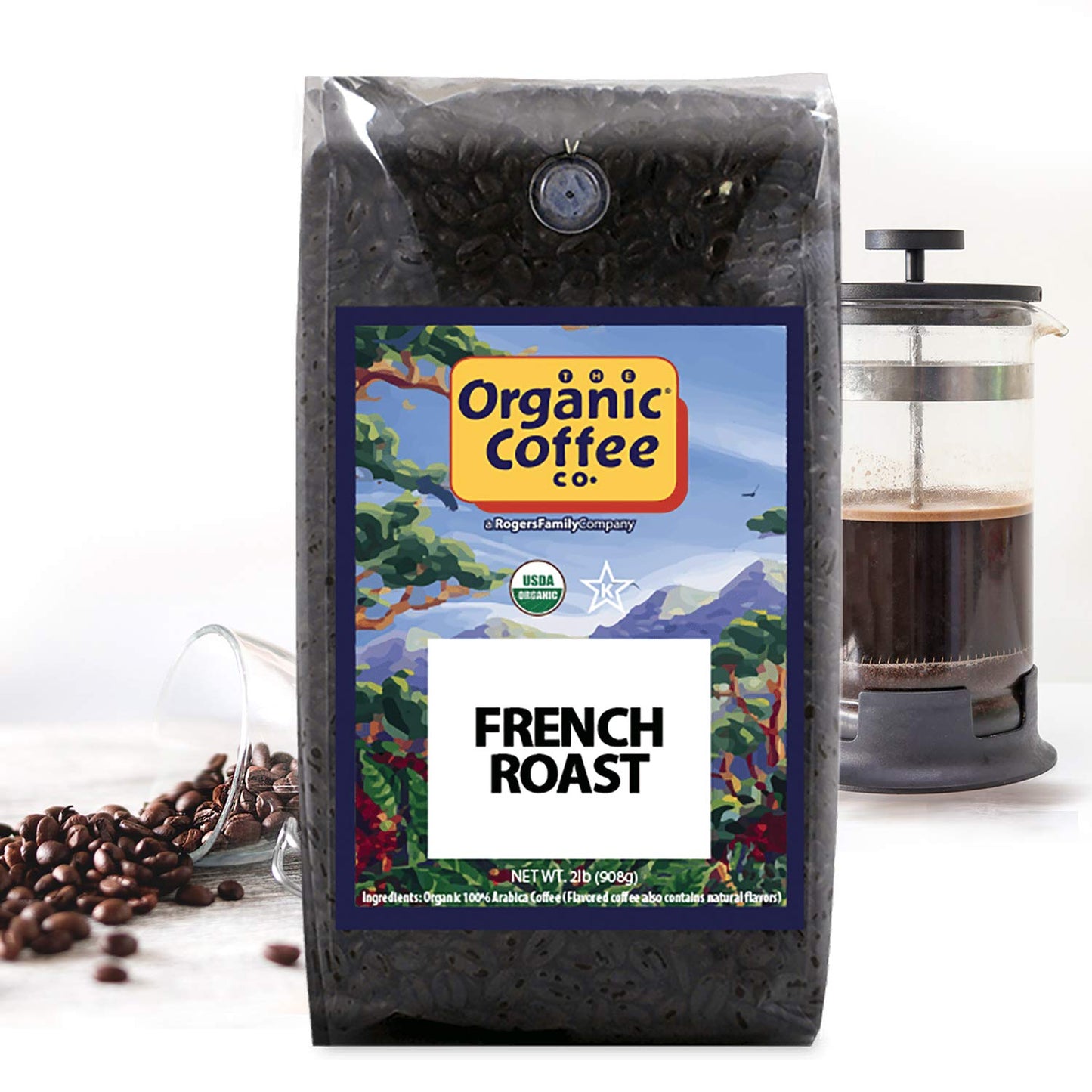 The Organic Coffee Co. Whole Bean Coffee - French Roast (2Lb Bag), Dark Roast, Usda Organic