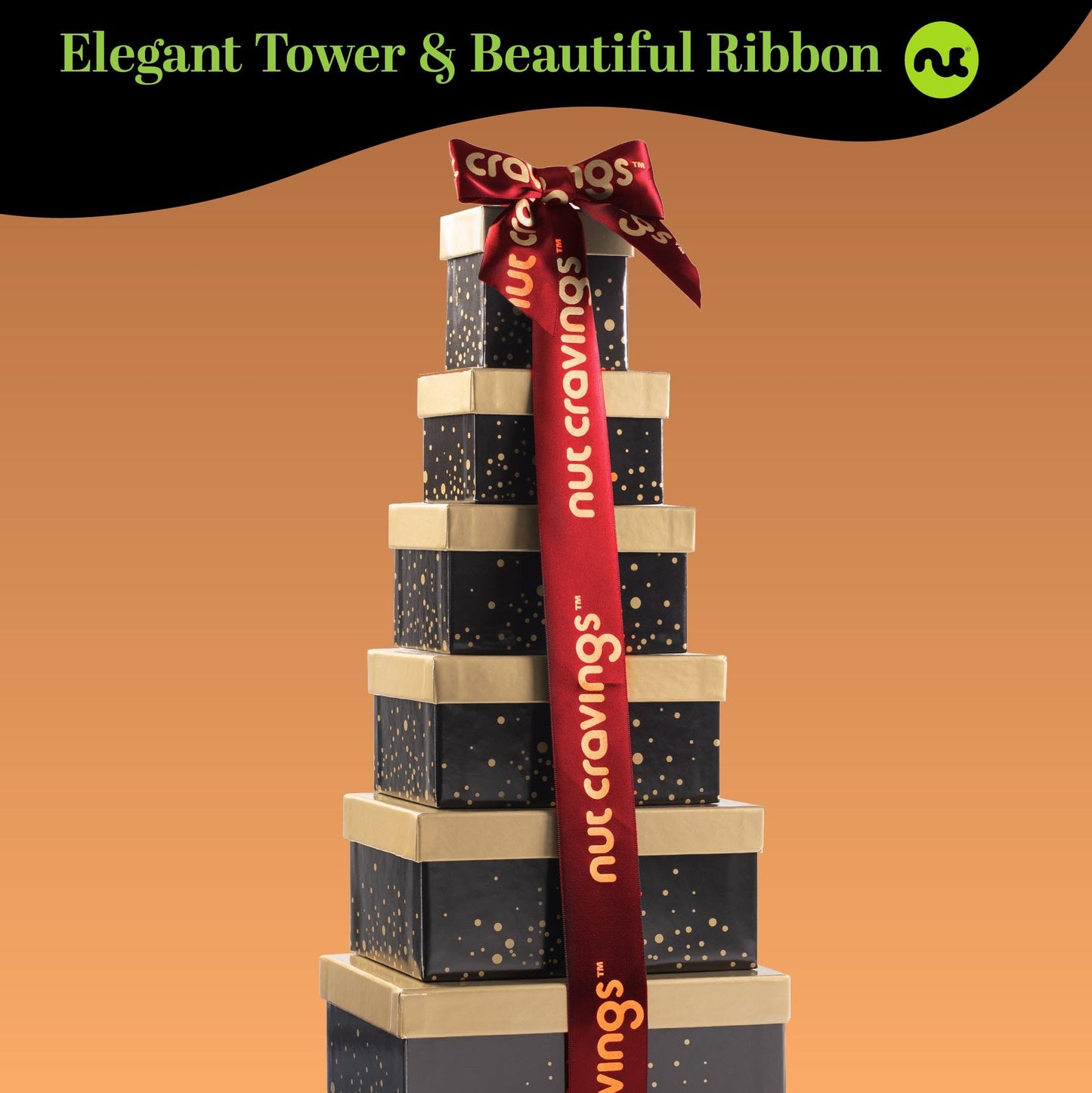 Nut Cravings Gourmet Collection - Rosh Hashana & Shana Tova Mixed Nuts Gift Basket Black Tower + Heart Ribbon (12 Assortments) A