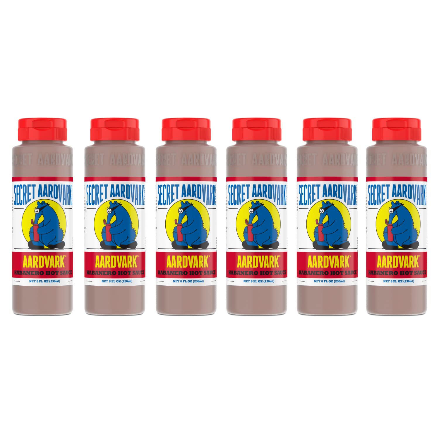 Secret Aardvark Habanero Hot Sauce - Habanero Peppers & Roasted Tomatoes, Medium Spiced Hot Sauce, Bbq Sauce, Non-Gmo, Low Sugar, Low Carb, Hot Sauce & Marinade - 8 Fl Oz 6 Pack