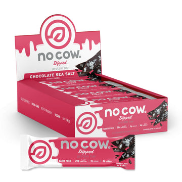 No Cow High Protein Bars, Chocolate Sea Salt - Healthy Snacks, 20G Vegan Protein, High Fiber, Low Sugar, Keto Friendly, Dairy & 
