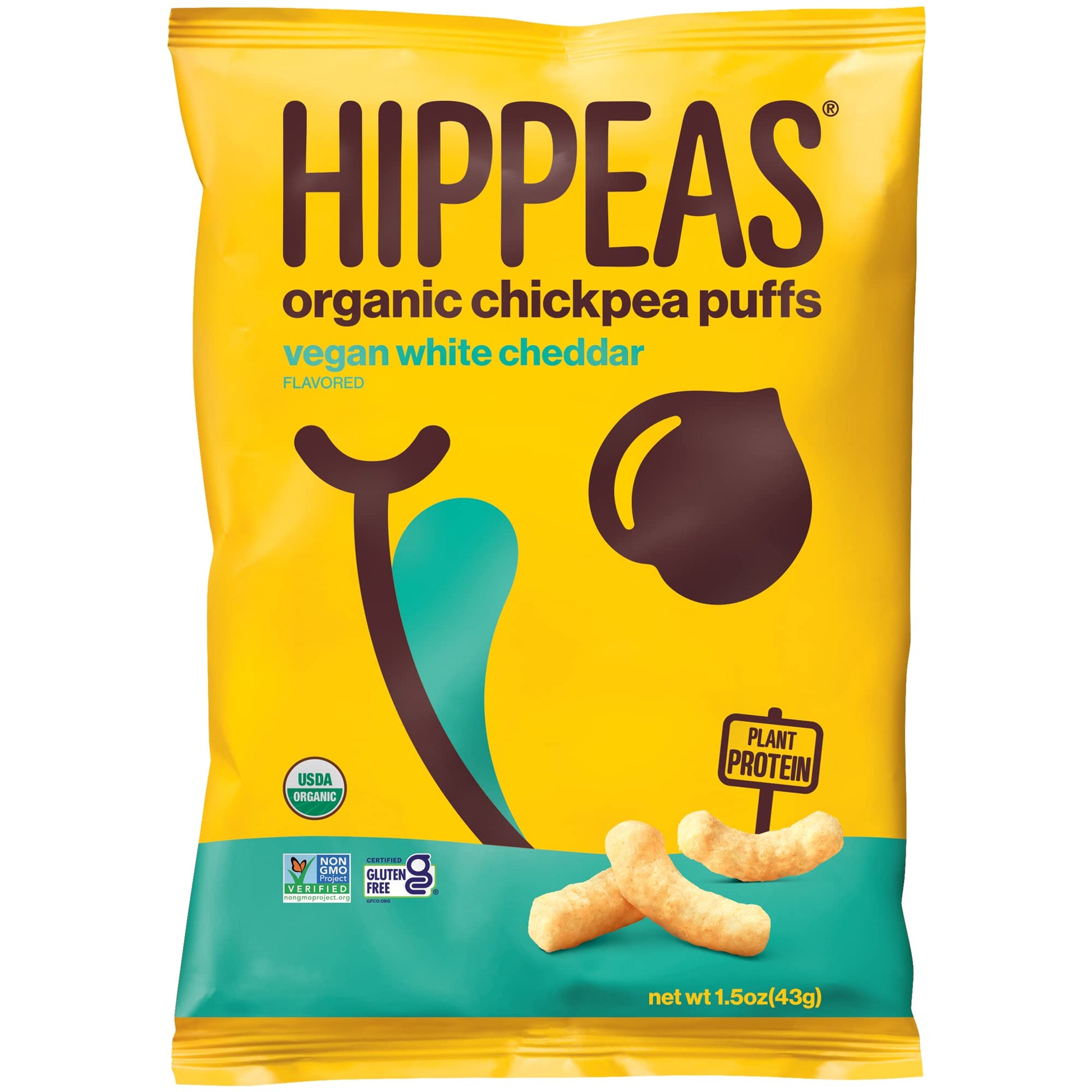 Hippeas Organic Chickpea Puffs + Vegan White Cheddar | Vegan, Gluten-Free, Crunchy, Protein Snacks, 1.5 Ounce, 12 Count