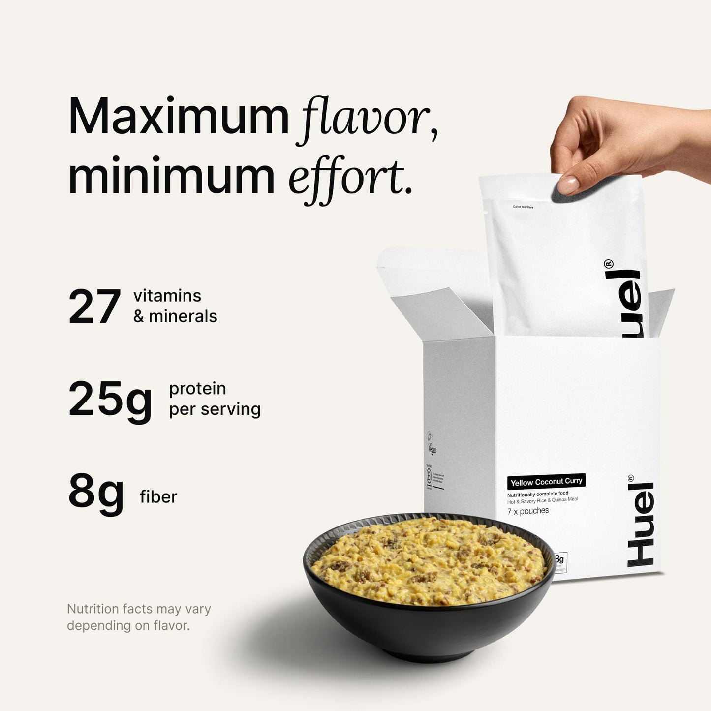 Huel Hot and Savory Meal Packs | Yellow Coconut Curry | Up to 25g Protein Plant Based Instant Meal | 27 Vitamins and Minerals |