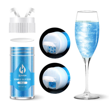Blue Edible Glitter for Cocktails - 6g Blue Luster Dust Edible Drink Glitter Food Grade Metallic Shimmer Powder Sprinkles for Be