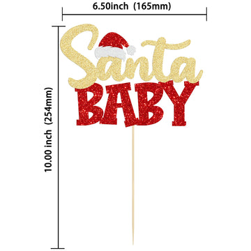 Gyufise 1Pc Santa Baby Cake Topper Red Glitter Xmas Hat Santa Baby Shower Cake Picks Christmas Baby Shower Cake Decoration For C