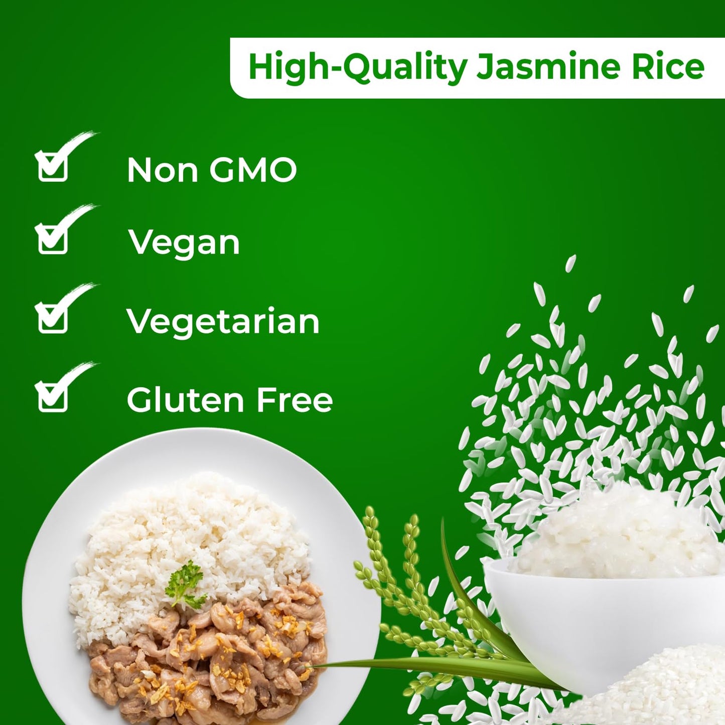 25 Pounds (LBS) Premium Thai Hom Mali Jasmine Rice | Endorsed By Pro Chefs | Four Elephants Brand | Cooking Instructions Packagi