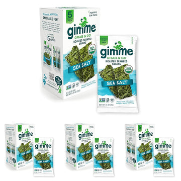 Gimme Seaweed Grab & Go - Sea Salt - 5 Count - Organic Roasted Seaweed Sheets - Keto Vegan Gluten Free - Great Source Of Iodine 