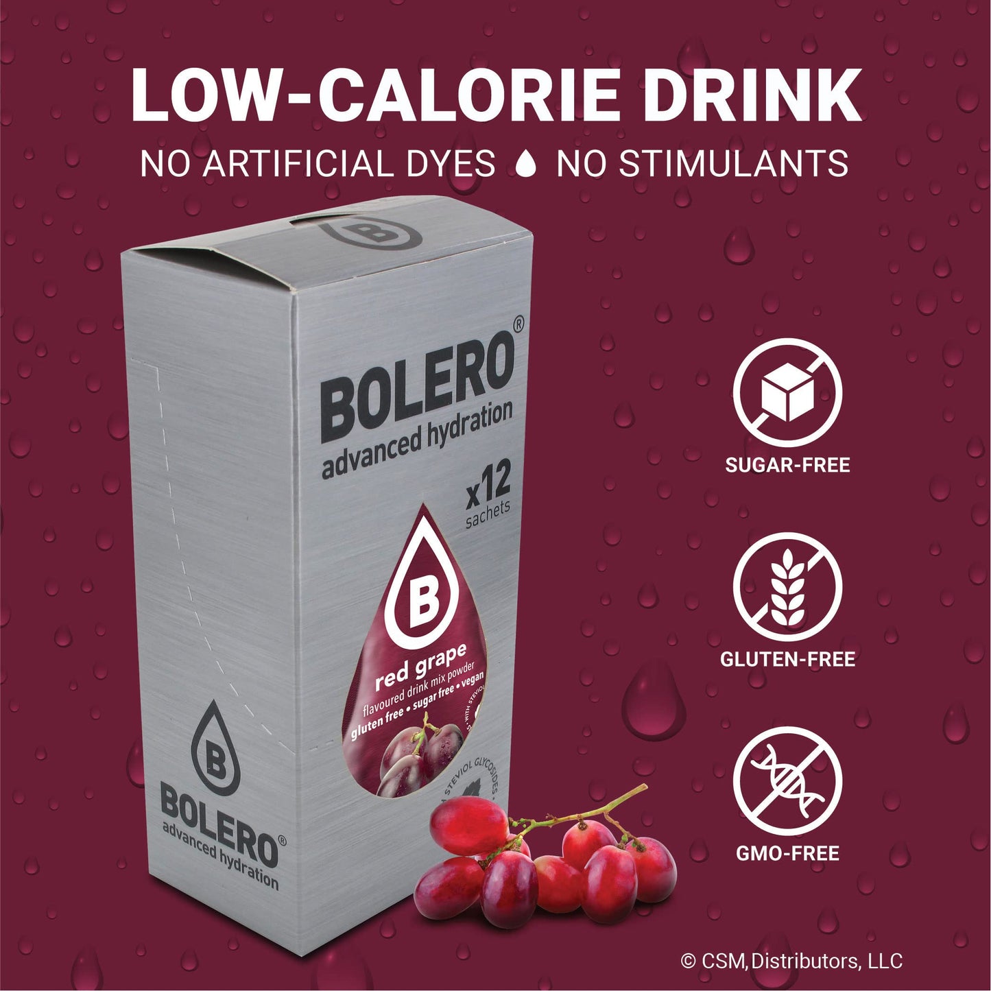 Bolero- Sugar Free Drink Mix Packets Red Grape Fruit Flavors | Powdered Flavored Water Packets | 36 Small Sachet On The Go Packe
