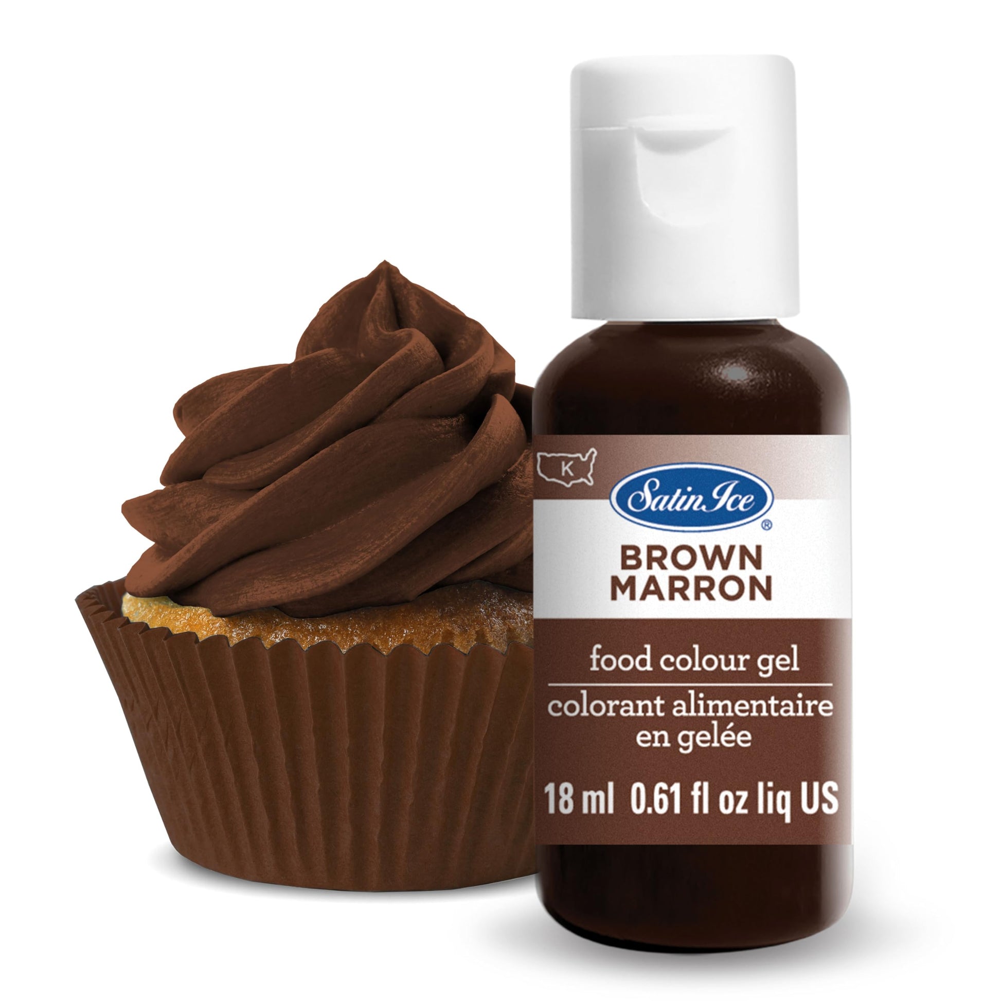 Satin Ice Food Color Liquid Gel, 0.61 fl oz Bottle, Brown