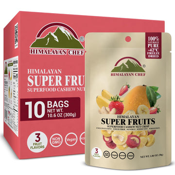 Himalayan Chef Super Reds Freeze-Dried Fruit Cashew Nut Crisps, 30g/each - 10 Pack | Mix Superfood Fruits | Healthy Snacks Packe
