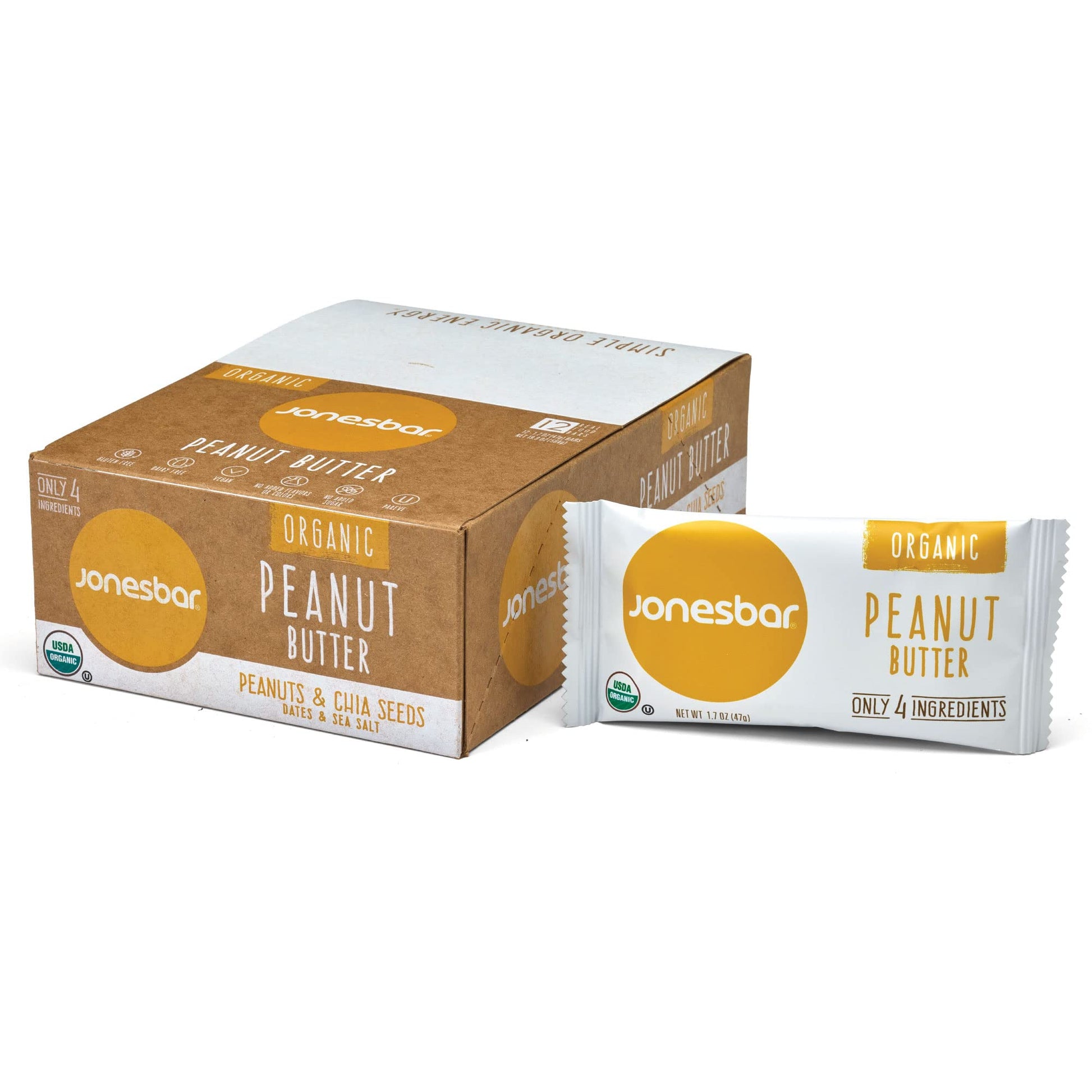 Jonesbar Usda Organic Fruit  Nut Bar, Non-Gmo, Kosher, Vegan, Gluten Free, Simple Snack Bar (Peanut Butter, 12 Count (Pack Of 1)