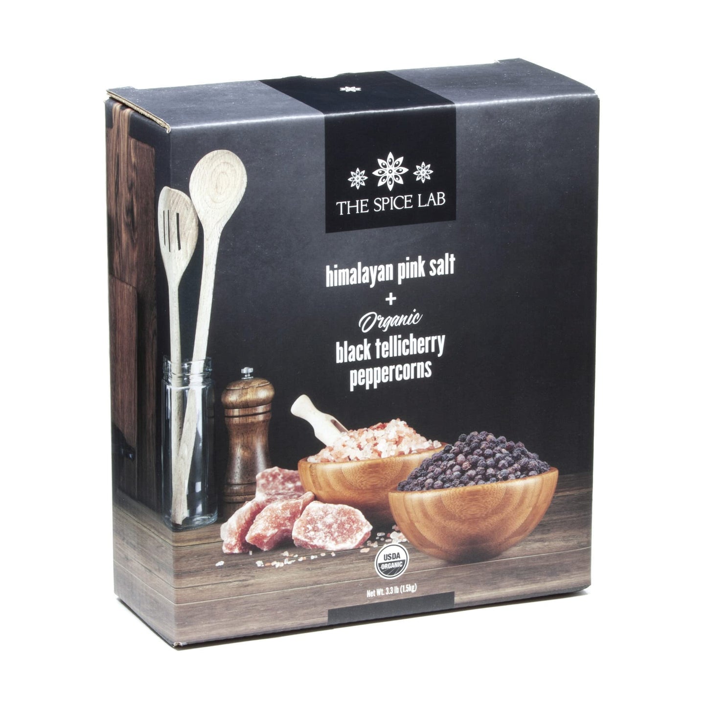 The Spice Lab Pink Himalayan Salt Coarse & Tellicherry Peppercorns Combo Set - 2 Piece, 2.2 lb Salt, 18 oz Pepper, USDA Organic