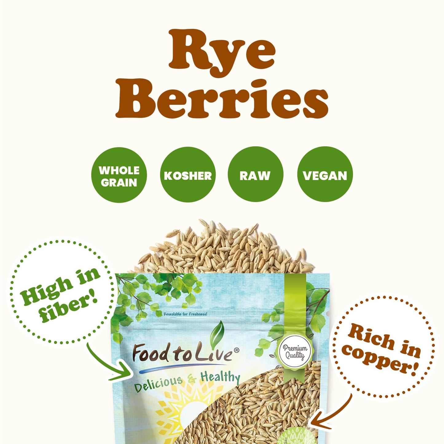 Food To Live Rye Berries, 1.5 Pounds - Whole Grain Powerhouse For Bread, Sourdough, Porridge, And Granola. Rich In Fiber And Nut