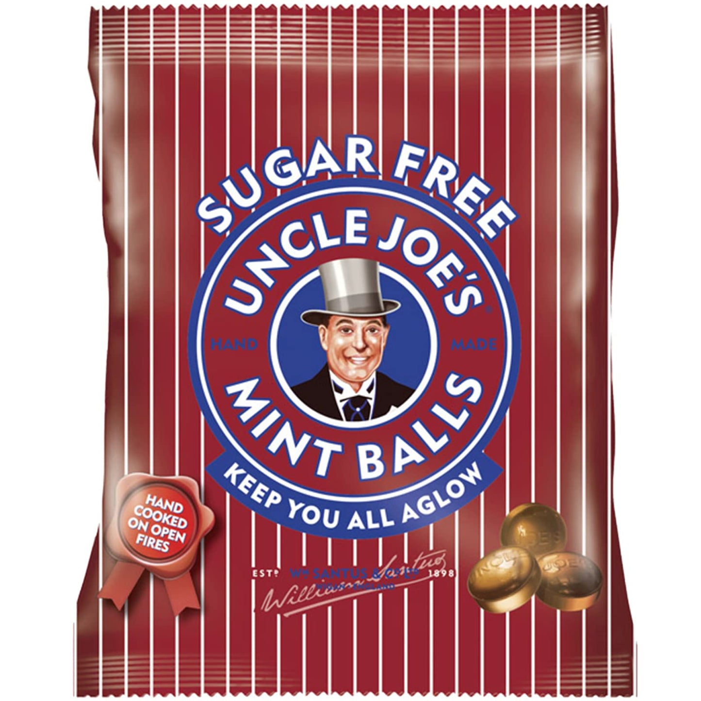 Uncle Joes Sugar Free Mint Balls | Handmade Vegan Candy | Real Peppermint Oil | 60g (2.1 Oz) Individually Wrapped