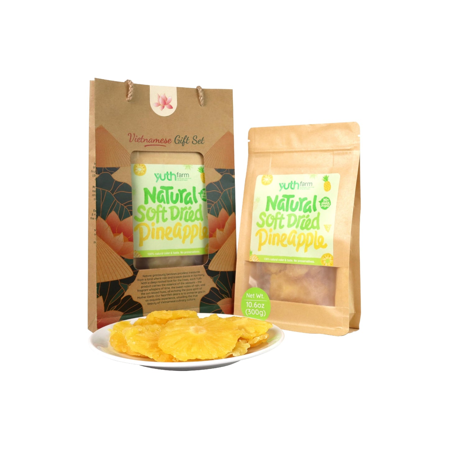 Yuth Farm Plant-Based Soft & Chewy Dried Fruit - Deliciously Healthy Snack 300G(10.6 Oz) (Pineapple)