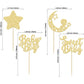 Gyufise 24Pcs Gold Baby Shower Boy Cupcake Toppers Glitter Star Moon Sweet Baby Cake Decorations Baby Boy Cupcake Picks For Baby