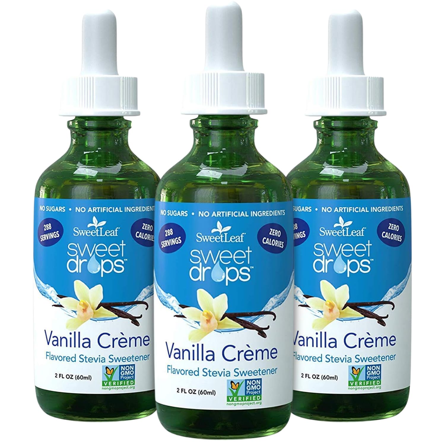 SweetLeaf Sweet Drops Flavored Stevia Liquid Sweetener, Organic, Zero Calorie, Vanilla Creme, 2 Fl Oz (Pack of 3)