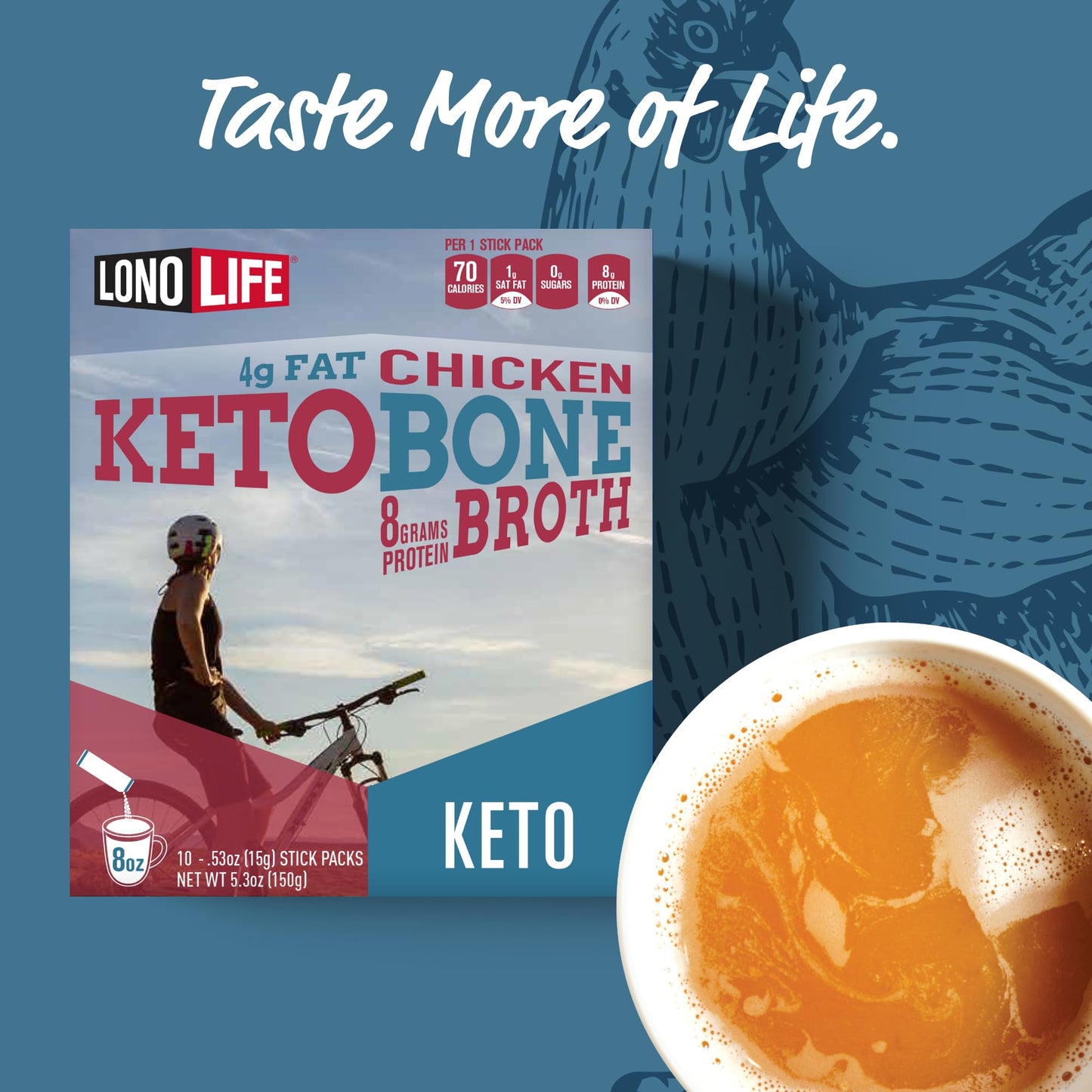 LonoLife Keto Chicken Bone Broth Powder Mix | 10g Protein | Collagen-Rich, Keto & Paleo Friendly | Natural Ingredients | 10 Port
