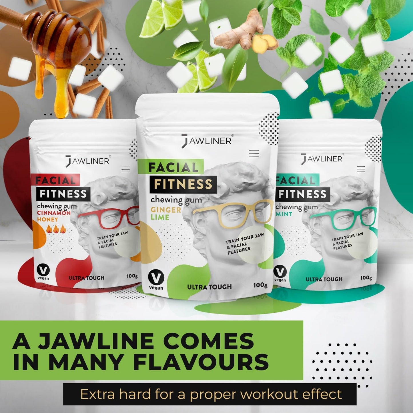 Jawliner® - Pioneers The Toughest Handmade 15X Harder Jawline Gum Includes 12 Weeks Coaching - Sugar-Free Ginger Lime Chewing Gum - Jawline Exerciser For Mewing & Shaping The Jaw (6 Months Pack)