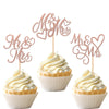24 PCS Mr & Mrs Cupcake Toppers Glitter Love Heart Wedding Engagement Cupcake Picks for Bridal Shower Birthday Party Cake Decora