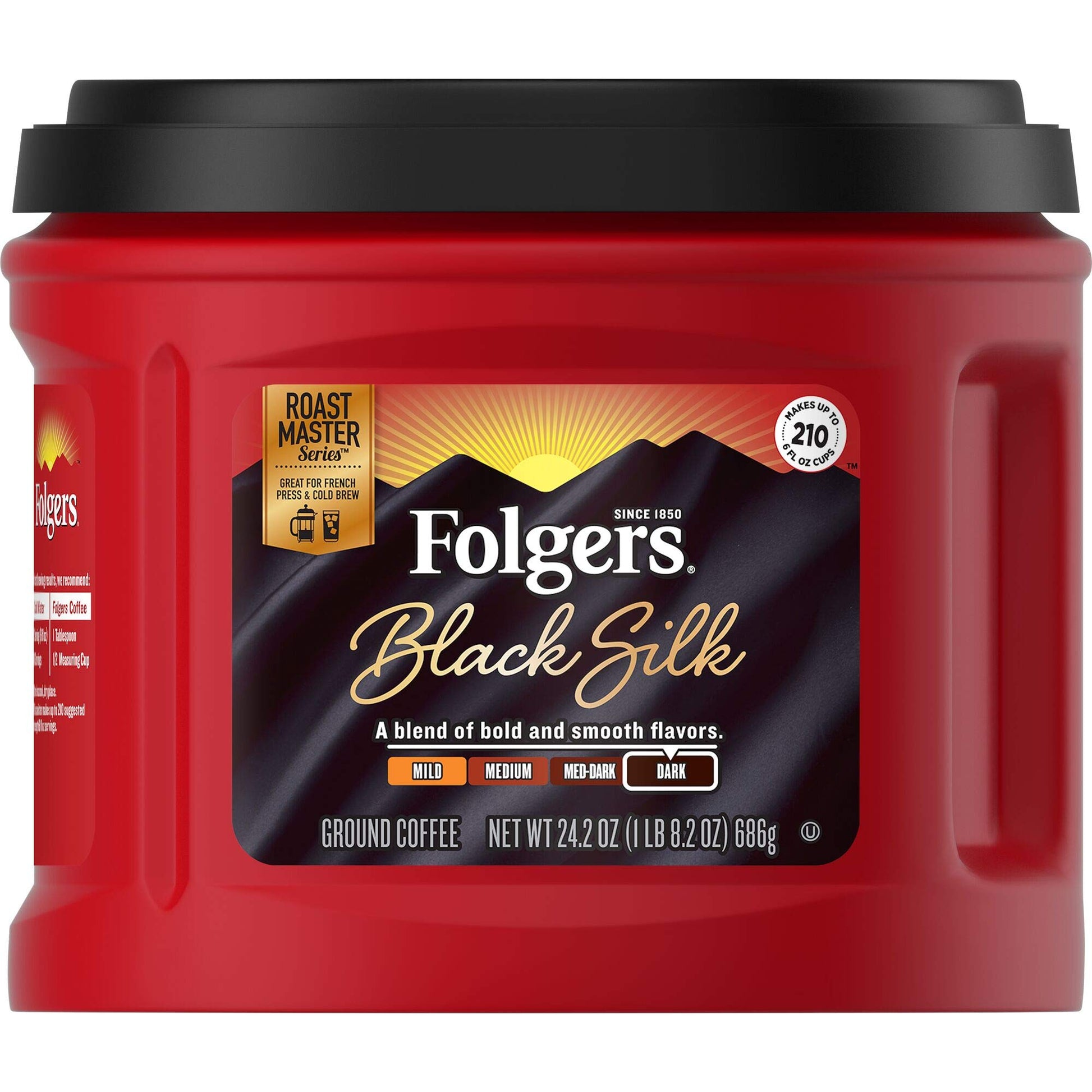 Folgers Black Silk Dark Roast Ground Coffee, 24.2 Ounces (Pack Of 6)