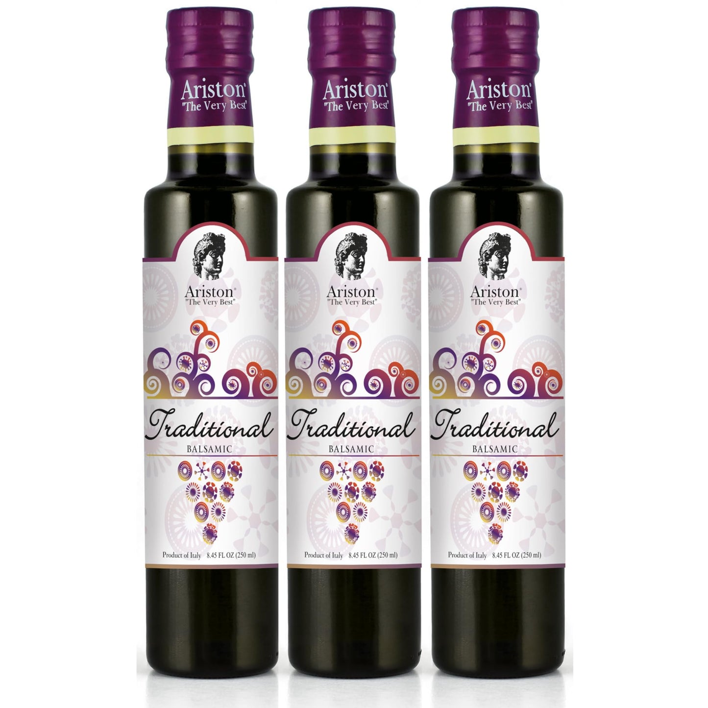 Ariston Balsamic Vinegar Set - 3 Bottles, Aged 250ml, Traditional Modena, Sweet Taste, Product of Italy